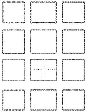 A collection of 10 empty rectangular frames with various border designs