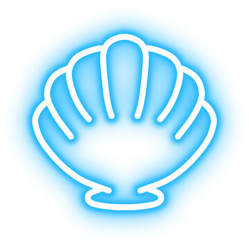 Neon blue shell icon isolated on transparent background for summer decoration 