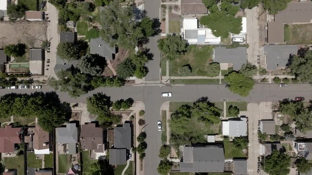 Car Tracking Top Down on Suburb of Sloan Lake Denver Colorado Drone Aerial View
