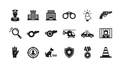 Obraz premium Collection of police and law enforcement icons isolated on transparent background