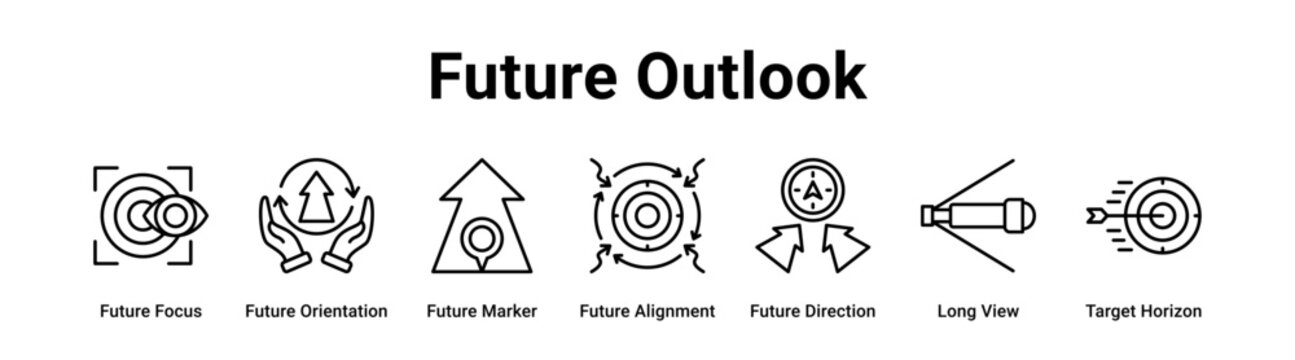 Future Outlook web banner icon vector illustration concept for business with icon of Future Focus, Future Orientation, Future Marker, Future Alignment, Future Direction, Long View, Target.