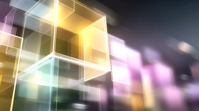 Abstract digital illumination highlights geometric translucent structures receding into background haze