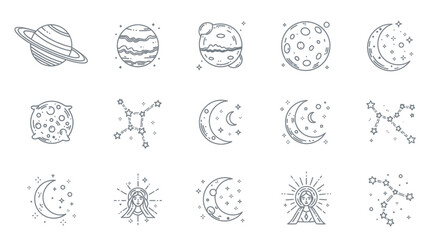 Cosmic Icons: Planets, Moon, Stars, Constellations, Zodiac Signs, Astrology © gan