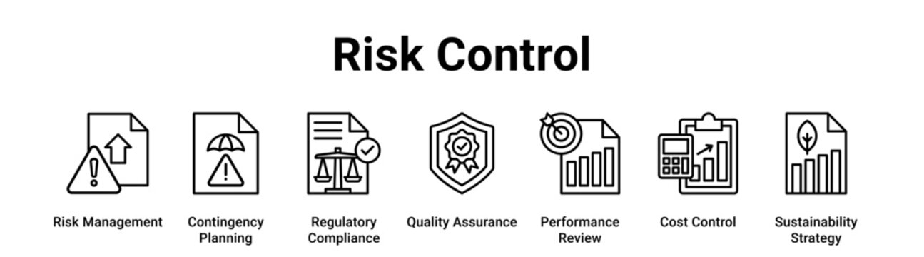 Risk Control web banner icon vector illustration concept for business with icon of Risk Management, Contingency Planning, Regulatory Compliance, Quality Assurance, Performance Review, Cost Control,.