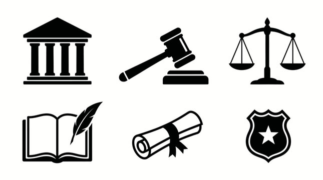 law and justice icons set.