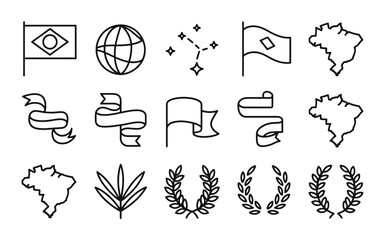 Collection of 15 elegant thin line icons featuring brazilian symbols and flags © Sourav Bairagi
