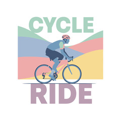 Naklejka premium Man Cycling through Pastel Hills - Cycle Ride Graphic