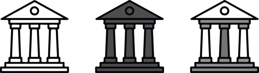 Fototapeta premium Minimalist architectural classical building icon set with greek pillars for bank government museum or university court landmark