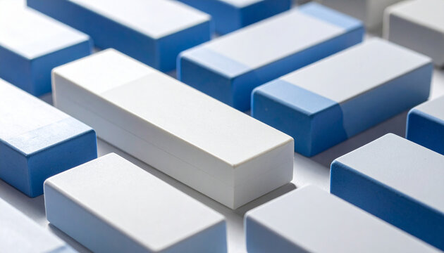 Close up of blue and white erasers
