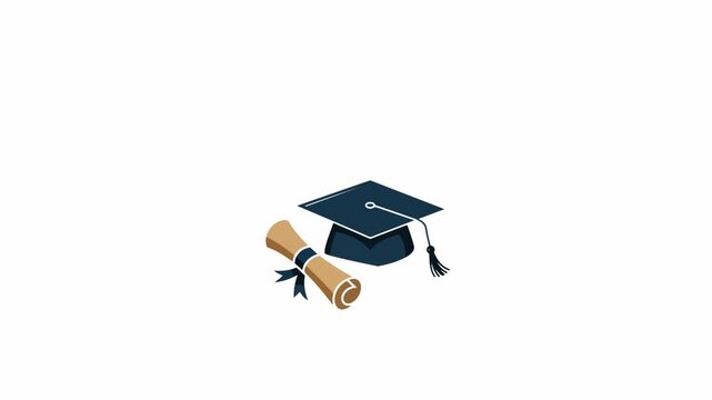 Graduation Cap and Diploma Scroll Icon Animation
