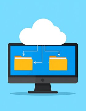 A computer monitor displaying cloud storage syncing