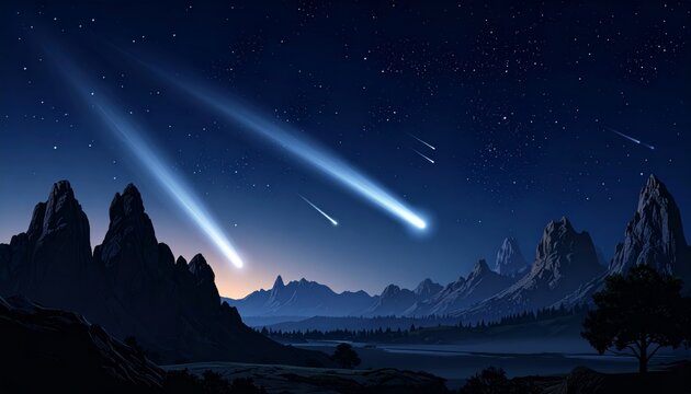 A breathtaking night sky with shooting stars.