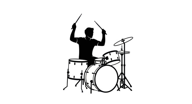 Silhouette Drummer Playing Drum Kit