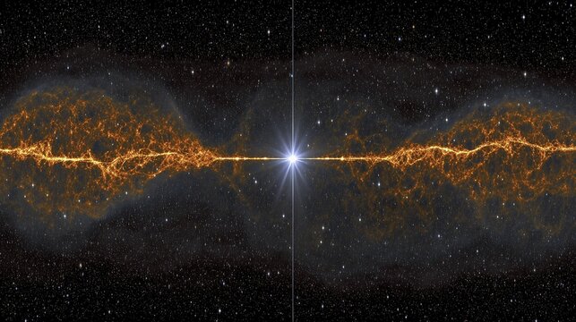Galactic center with starlight and cosmic dust clouds in space
