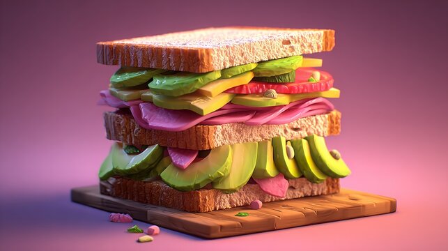 A large BLT sandwich with cheese and mayonnaise on toasted bread against a blue background
