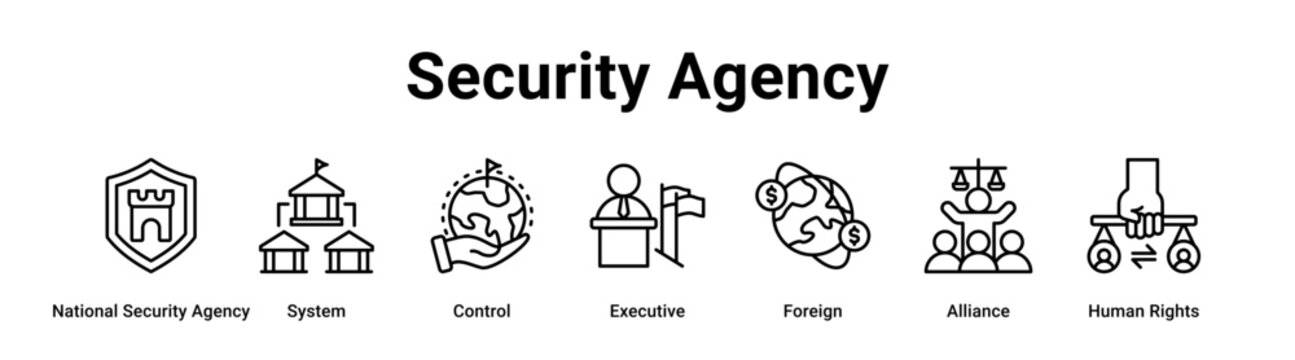 Security Agency web banner icon vector illustration concept for government with icon of National Security Agency, System, Control, Executive, Foreign, Alliance.