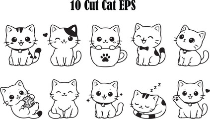 Obraz premium Minimalist Kitten Line Art Vector Elements Art & Illustration