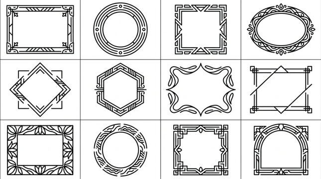 Collection of Twelve Decorative Geometric Frames and Borders.