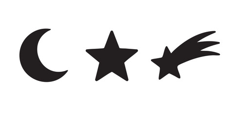 Black Silhouette Illustration of Moon Star and Shooting Star © Wimas