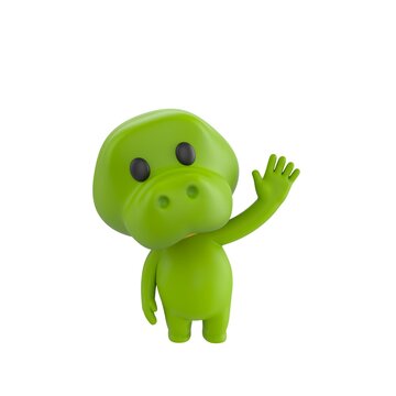 Cute 3D render Crocodile character standing and waving hello, friendly and welcoming mascot style, isolated on white background.