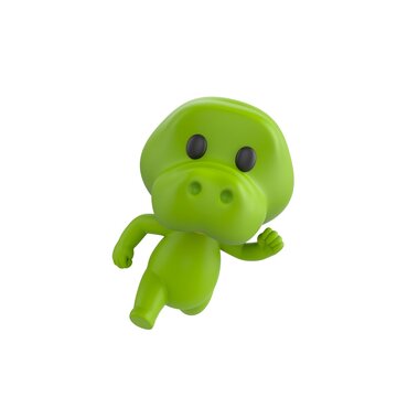 Cute 3D render Crocodile character running toward the camera with energetic motion, playful and lively mascot style, dynamic action pose, isolated on white background.