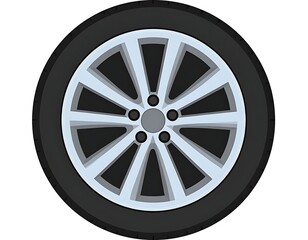 Obraz premium A silver car wheel with a black tire on a white background
