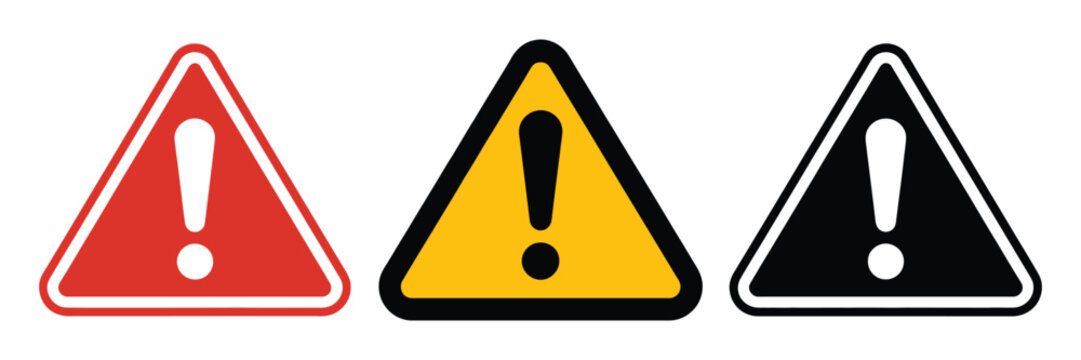 warning danger icon set. Caution alarm alert set, triangle warn sign , attention vector icon, red yellow black color. vector illustration