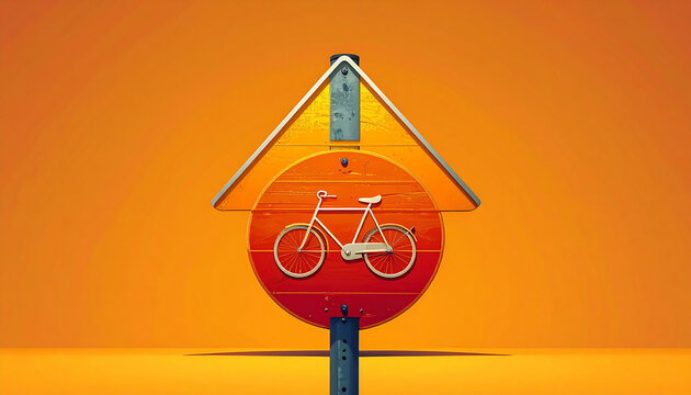 Bicycle traffic sign orange background