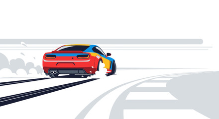 Drifting Sports Car with Smoke and Tire Marks, Dynamic Motion © yidhu