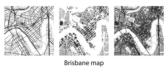 Brisbane city map vector illustration with building footprints, roads, highways, and streets background for urban planning, navigation, or design. © JK