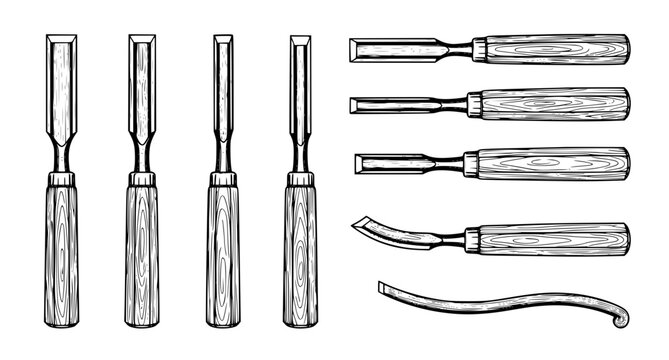 Woodworking Chisel Tools Vintage Vector Illustration Set