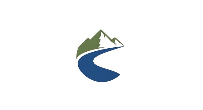 Minimalist mountain and river logo design.