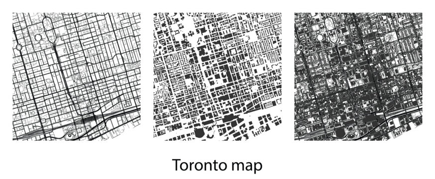 Minimalist Toronto City Map Vector Set, Abstract Urban Plan with Roads, Building Footprints and Grid Topology, Architectural Design Elements.