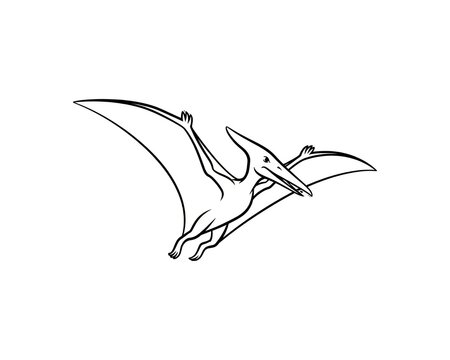 Pterodactyl flying in the sky outline drawing for coloring book