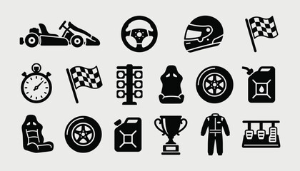 Go karting icons set with racing gear and equipment for motorsport competition © 777SKYLABS