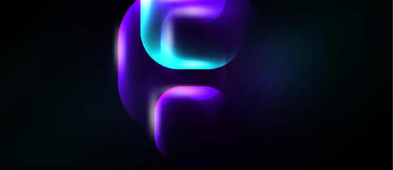 Naklejka premium Abstract letterform, vibrant purple hues, flowing shapes, dark background. Modern design, luminous effect, digital art.
