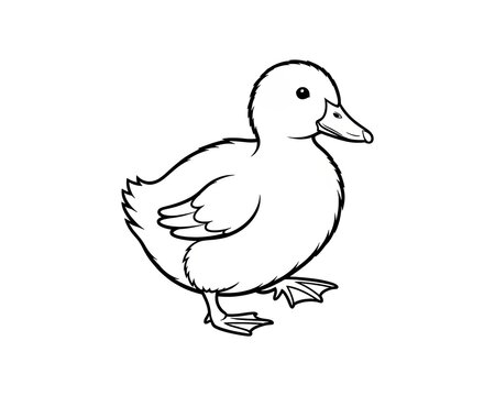 Cute duckling walking, cartoon style, fluffy, with little wings and webbed feet