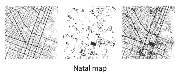 Obraz premium Natal city map vector template with detailed road network layout and building footprints for urban planning and background design