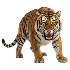 Obraz premium Bengal Tiger Crouching and Snarling in Aggressive Attack Position
