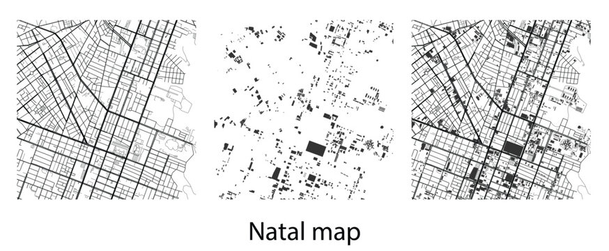 Natal city map vector template with detailed road network layout and building footprints for urban planning and background design