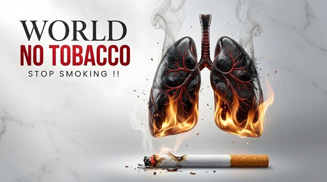 Charred human lungs with burning cigarette anti tobacco awareness campaign illustration