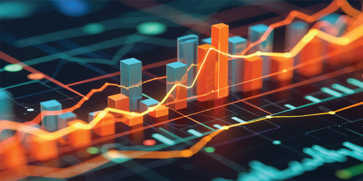 Stock Market Graph with Digital Wave Data Visualization and Futuristic Technology Network Design