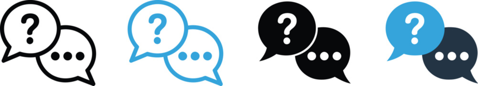 Four speech bubble with question marks and dots chat question mark