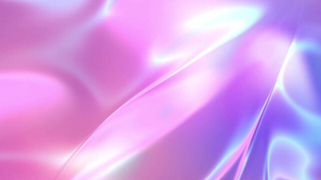 Abstract holographic liquid satin fabric background with pink and purple gradient folds animation