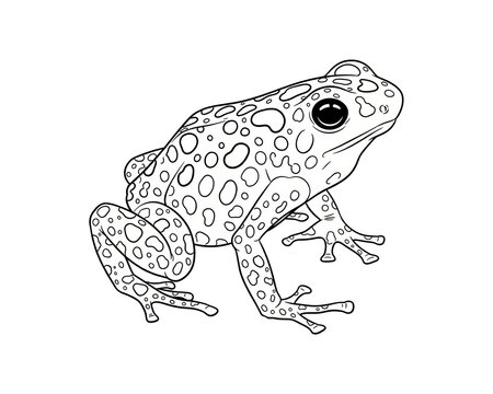Spotted frog resting on a flat surface showing its patterned skin and large eyes, a distinct amphibian