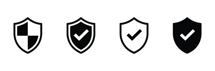 Shield check mark icon set or security shield protection icon with tick symbol. vector illustration © Ayat0002