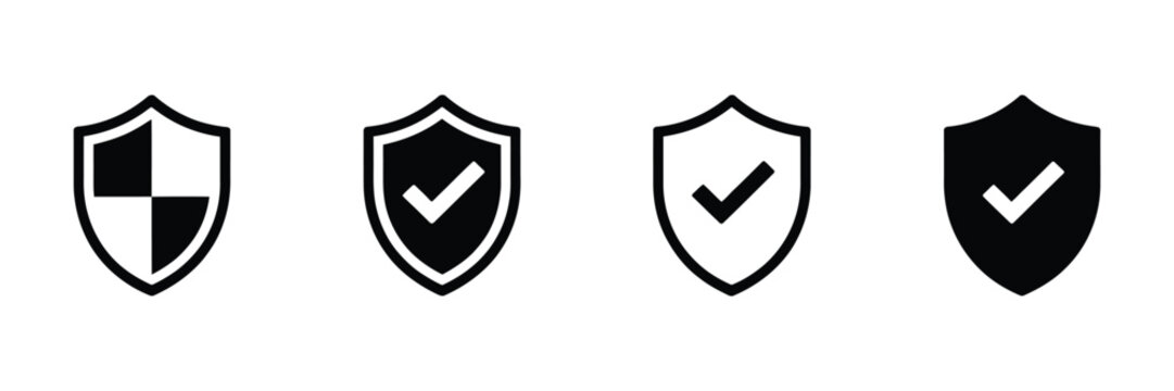 Shield check mark icon set or security shield protection icon with tick symbol. vector illustration