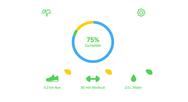 Fitness Tracker App Screen: Progress Ring, Run, Workout, Water Intake