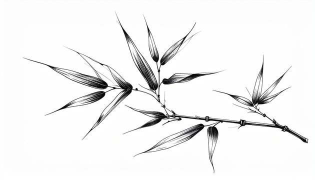 Bamboo branch illustration on white