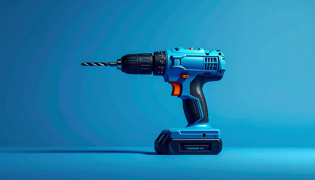 Blue cordless drill on blue background